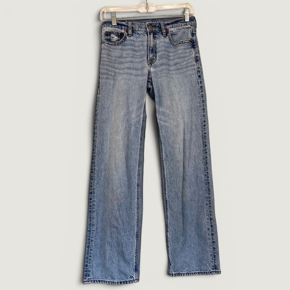 American Eagle Strigid Wide Leg Jeans Light Wash High Rise Distressed Size 00